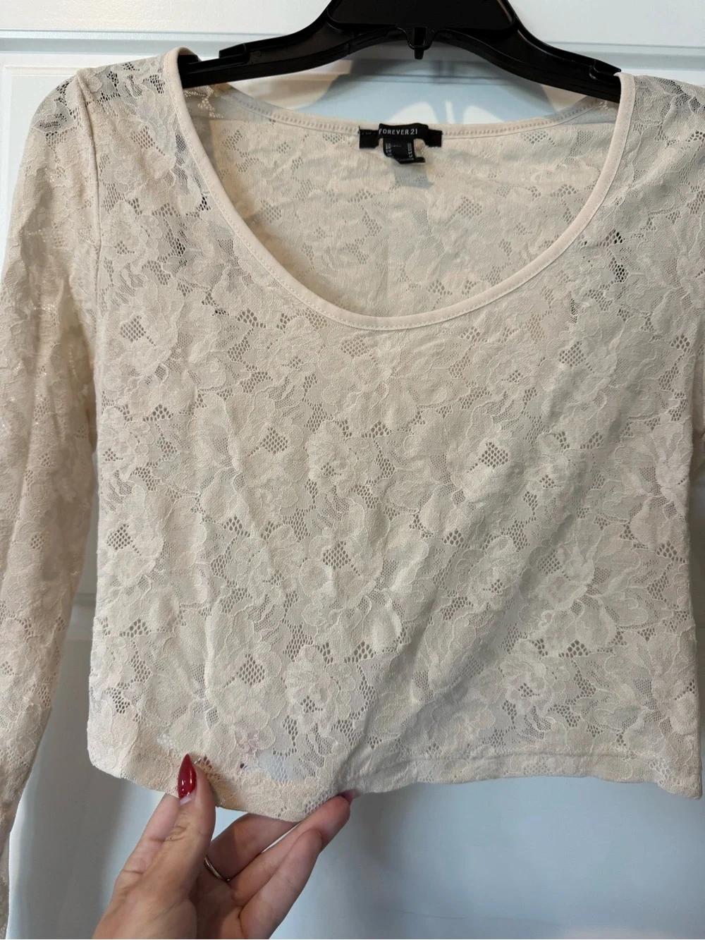 Forever 21 Cream Lace Long-Sleeve Crop Top